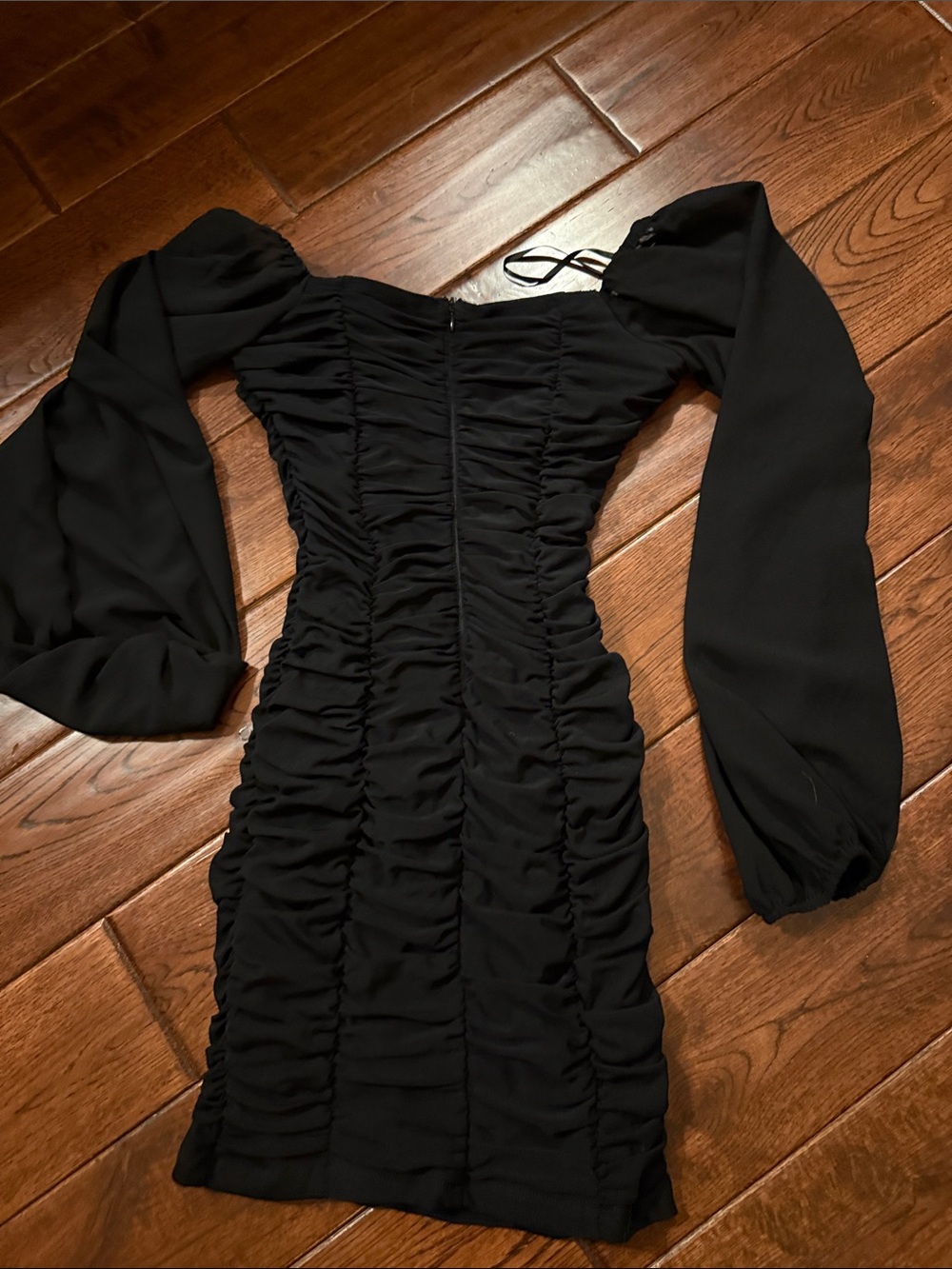 Princess Molly Black Ruched Long-Sleeve Dress